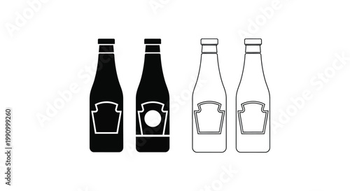 Four ketchup bottles displayed two solid and two outlined silhouette