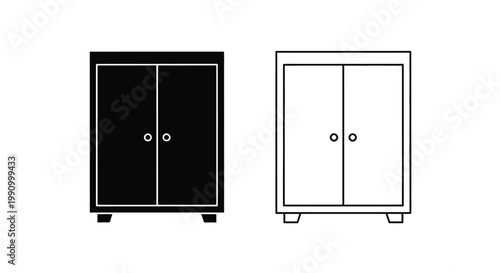 Two minimalist wardrobe designs displayed in black and white silhouette