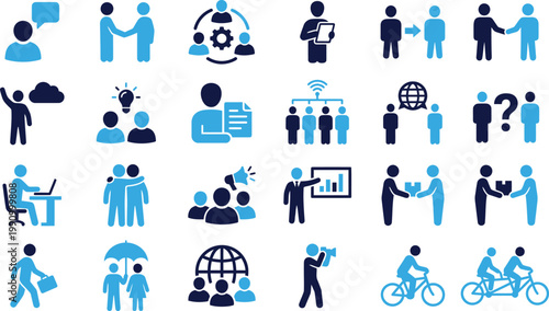 People and business icons representing teamwork and communication.