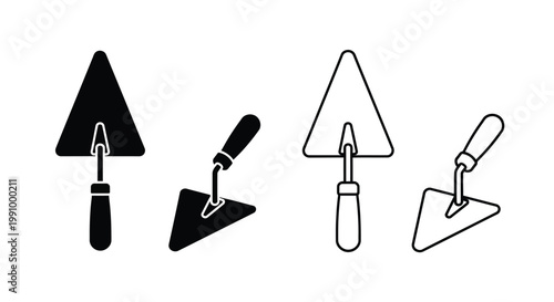 Four trowels in varying styles a minimalist black silhouette