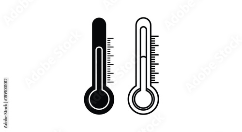 Two thermometers displaying differing temperatures a contrasting black silhouette