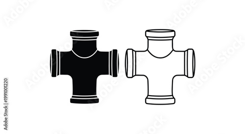 Photos Two cruciform plumbing fittings one black and one white silhouette