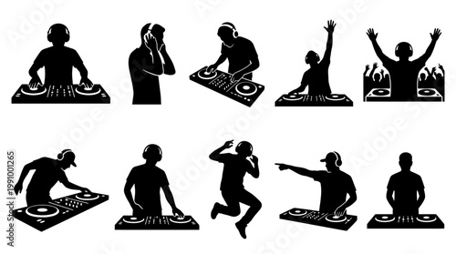 DJ Silhouette Vector Set – 10 Unique Performance Styles with Diverse Poses & Angles