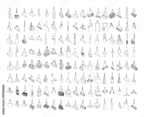 Tableau sur toile Lifting Equipment CAD Vector Illustration – Crane, Hoist, Pulley, Winch, Isolate