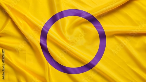 Closeup Silk Intersex Pride Flag – Elegant Yellow and Purple Fabric Texture