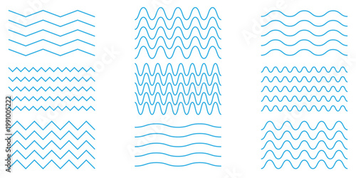 Water waves. Set of wavy zigzag lines. Wave thin line background. Vector zigzag and wavy horizontal underline. Vector illustration modern eps.10
