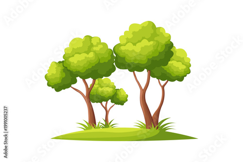 Vector illustration of Bright Cartoon Trees on Green Hill Landscape for Nature and Environment Project