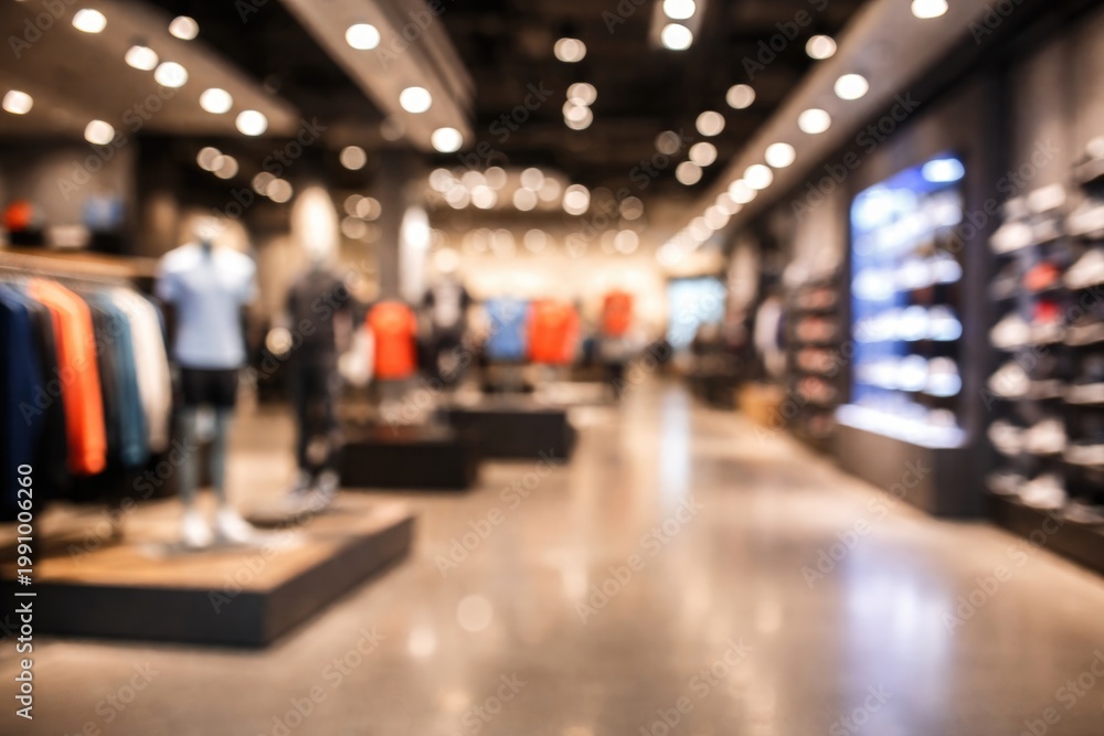 Fototapeta premium Soft blurred background with bokeh lights in an upscale sports retail environment