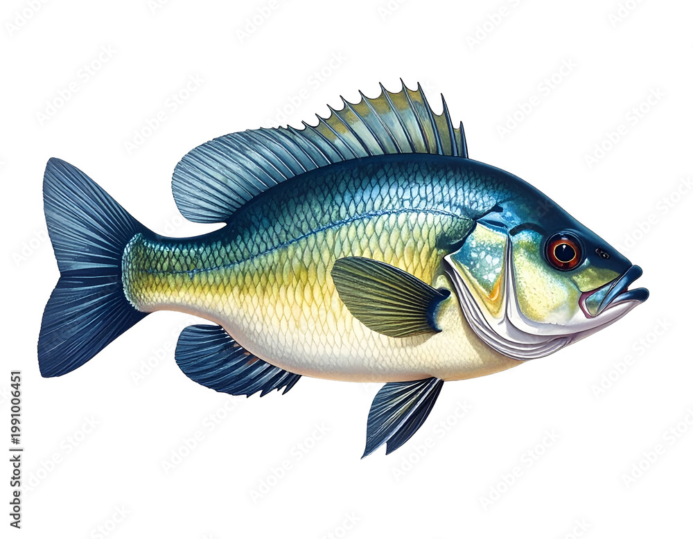 Fototapeta premium Detailed illustration of a blue and yellow freshwater fish