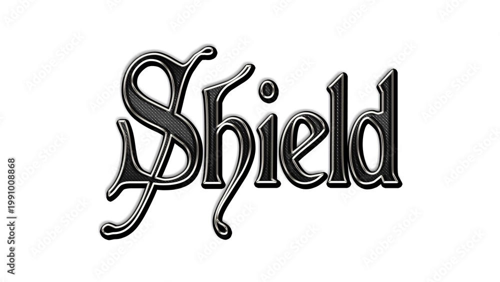 Fototapeta premium black metal 3d design of word Shield on white background.