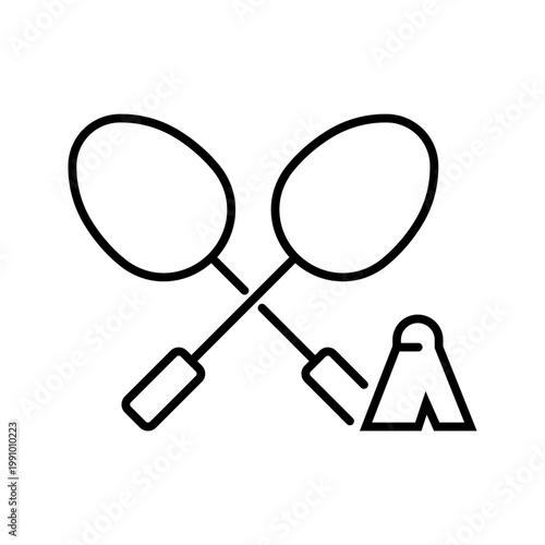 Badminton racket icon. Sports and badminton line symbol. Black and white.