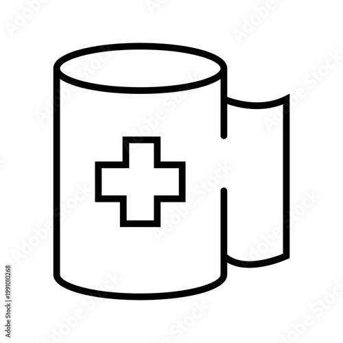 Bandage roll icon. Healthcare and first aid line symbol. Black and white.