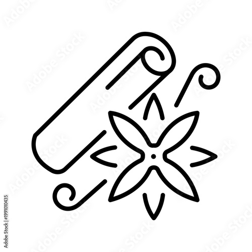Cinnamon stick icon. Food and spices line symbol. Black and white.