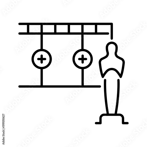 Film editing award icon. Entertainment and film award line symbol. Black and white.