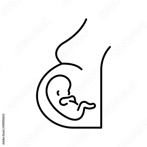 Fetal development icon. Healthcare and obstetrics line symbol. Black and white.