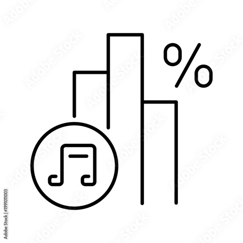 Music analytics icon. Business and music analytics line symbol. Black and white.
