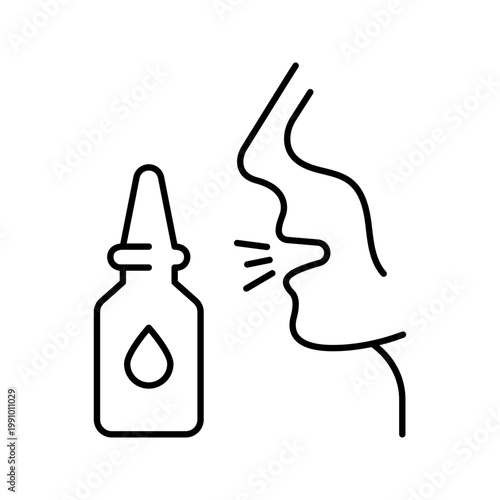 Nose drops icon. Healthcare and allergy treatment line symbol. Black and white.