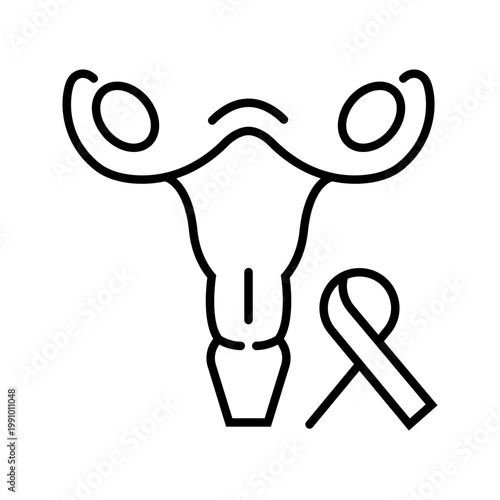 Ovarian cancer icon. Healthcare and oncology line symbol. Black and white.