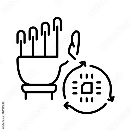 Robot hand icon. Technology and robotics line symbol. Black and white.