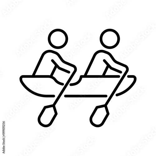 Rowing boat icon. Sports and water sport line symbol. Black and white.