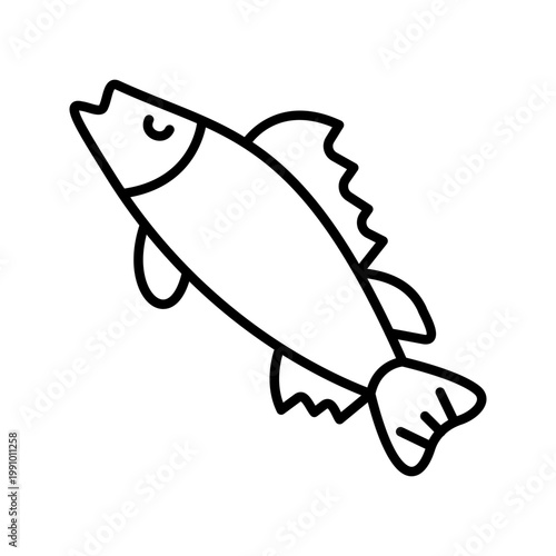 Ruffe fish icon. Nature and freshwater fish line symbol. Black and white.