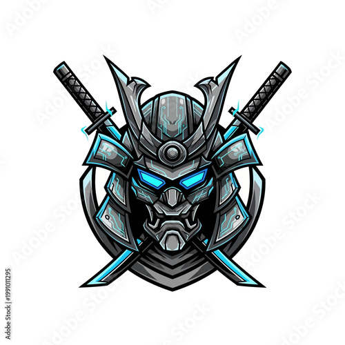 Samurai warrior helmet with crossed swords.