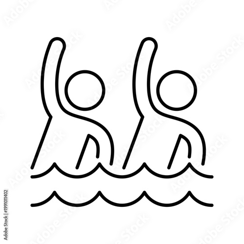 Synchronized swimming icon. Sports and synchronized swimming line symbol. Black and white.