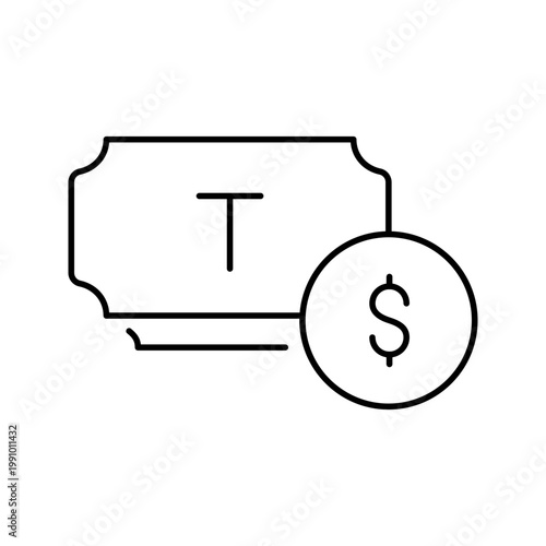 Ticket price icon. Entertainment and ticketing line symbol. Black and white.
