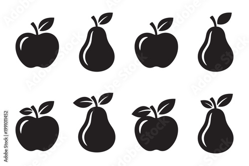 Apple and pear fruit vector illustration set sweet healthy snack food icons natural produce.