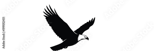 Majestic Bald Eagle Silhouette Vector Illustration in Mid-Flight with Spread Wings Representing Freedom, Strength, Leadership, and Visionary Power