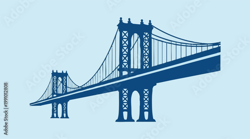 Foto Vector illustration of a suspension bridge silhouette on light blue