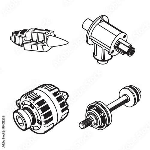 Foto Alternator, Starter Motor and Engine Components Illustration