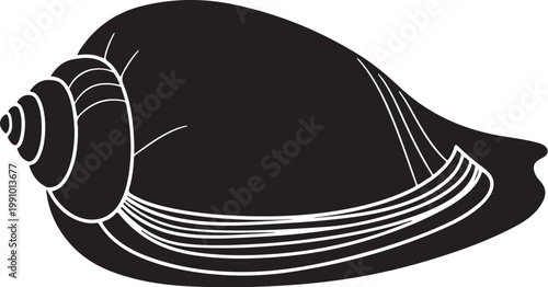 Black snail shell vector, monochrome illustration, animal icon, white background