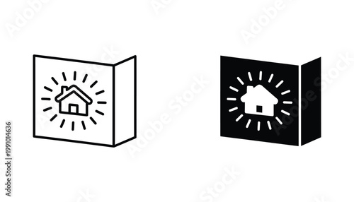 House icon inside a glowing frame representing real estate and home security home automation concepts