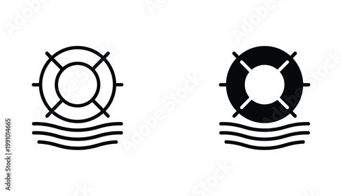 Lifebuoy on ocean waves icon for maritime safety and water rescue emergency preparedness vector