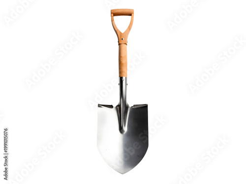 Shiny Metal Shovel with Wooden Handle Isolated on a Solid Black Background for Digging and Gardening Projects