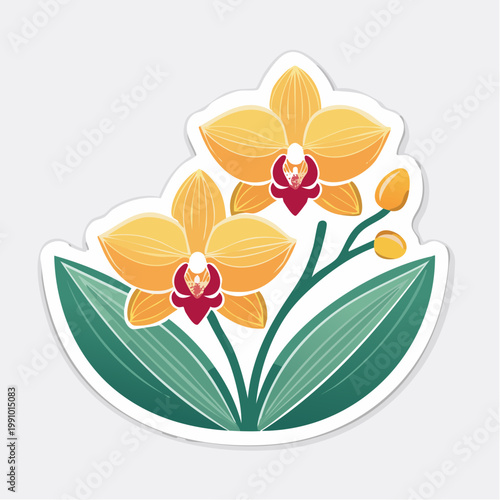 Stylized Yellow Orchid Flowers and Buds