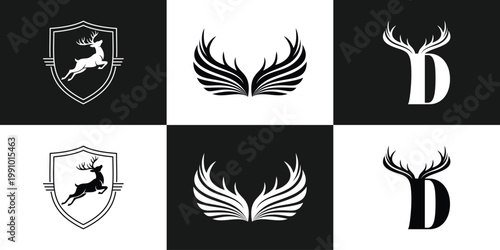 Elegant Deer Head Logo with Antlers Vector Design