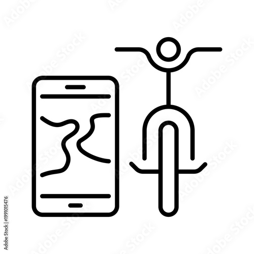 Bike sharing app icon. Transport and bike sharing line symbol. Black and white.