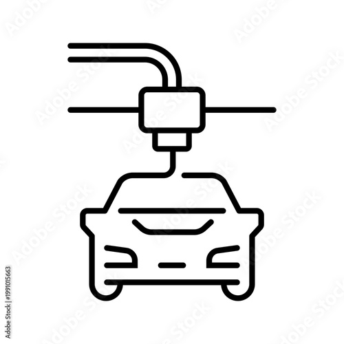Car painting robot icon. Industry and automotive manufacturing line symbol. Black and white.