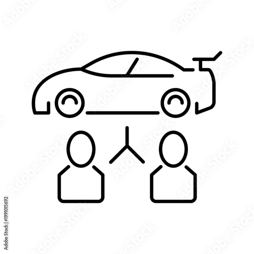 Car sharing icon. Transport and ridesharing line symbol. Black and white.