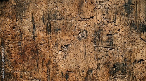 Brown cork background texture with black marks and scratches