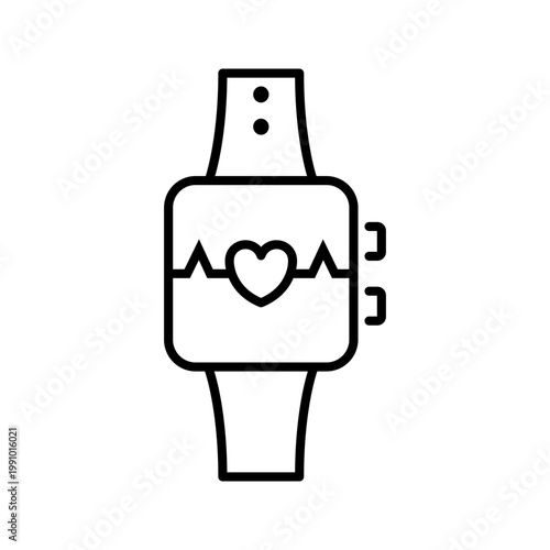 Fitness tracker icon. Healthcare and wearable tech line symbol. Black and white.