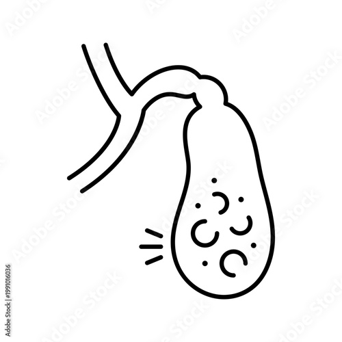 Gallbladder inflammation icon. Healthcare and gastroenterology line symbol. Black and white.
