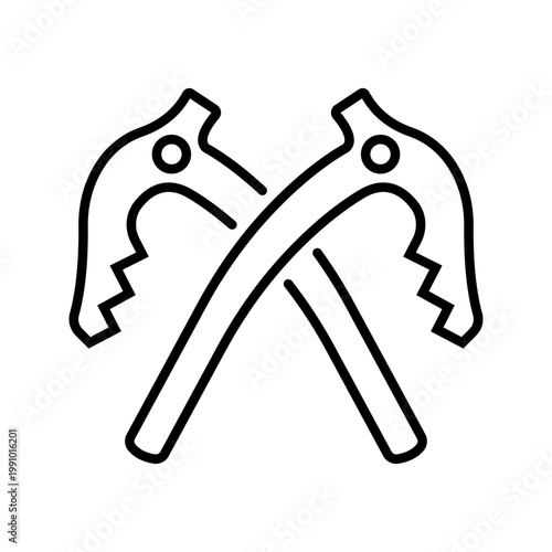 Ice axe icon. Sports and mountaineering line symbol. Black and white.