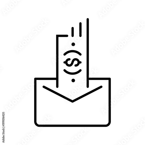 Money envelope icon. Business and payments line symbol. Black and white.