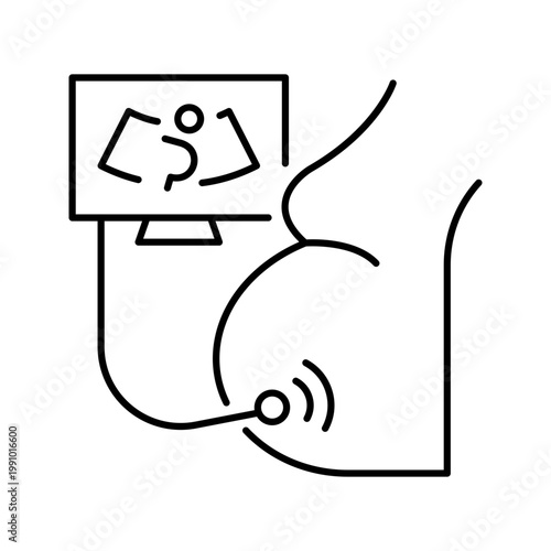 Pregnancy ultrasound icon. Healthcare and obstetrics line symbol. Black and white.