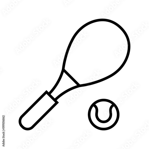 Tennis racket icon. Sports and racket sports line symbol. Black and white.