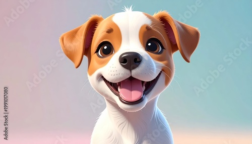 Adorable Cartoon Jack Russell Terrier Dog with Happy Expression.