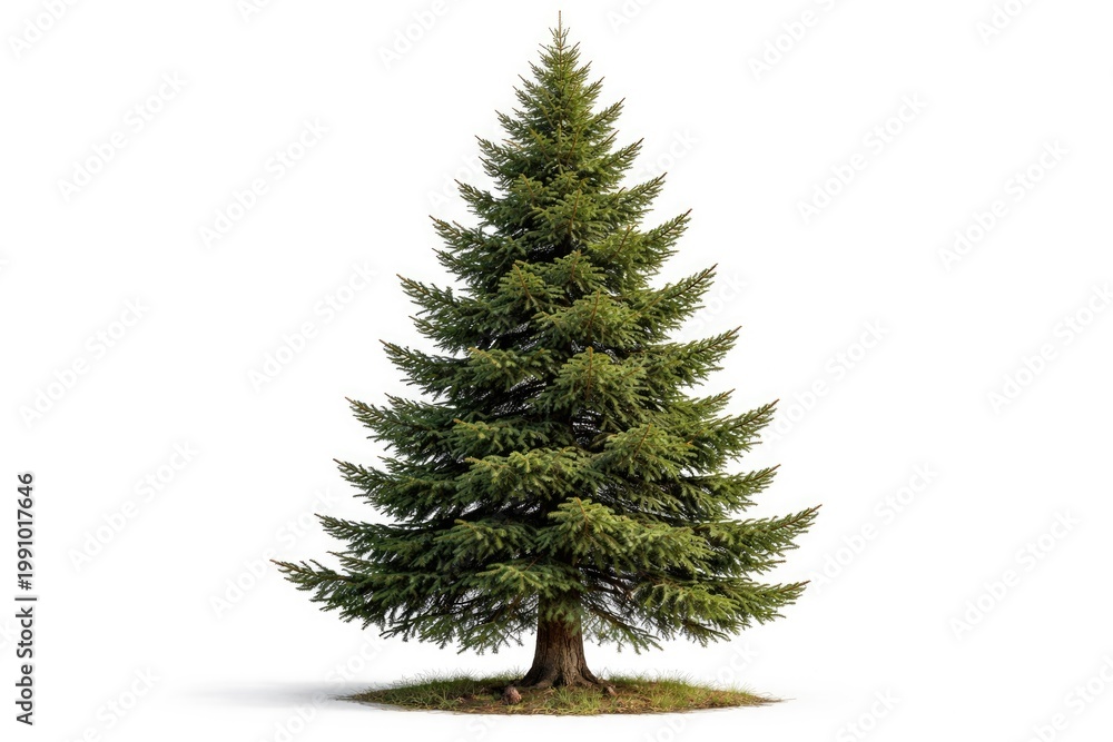 Fototapeta premium Single conifer tree with needles featured on a bright white background